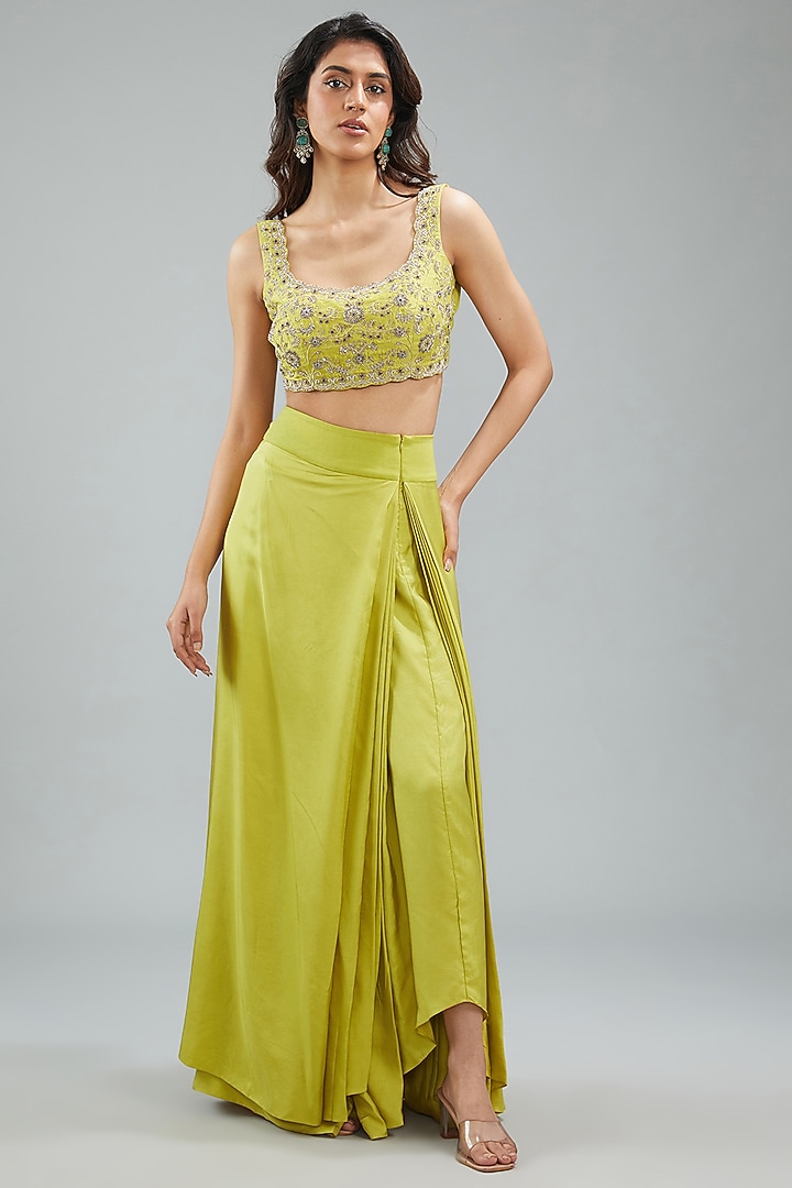 Lime Green Silk Zari Embroidered Cape Set by Jayanti Reddy at Pernia's Pop Up Shop