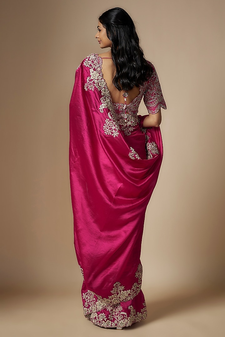 Pink Silk Thread & Zari Embroidered Bridal Saree Set by Jayanti Reddy at Pernia's Pop Up Shop