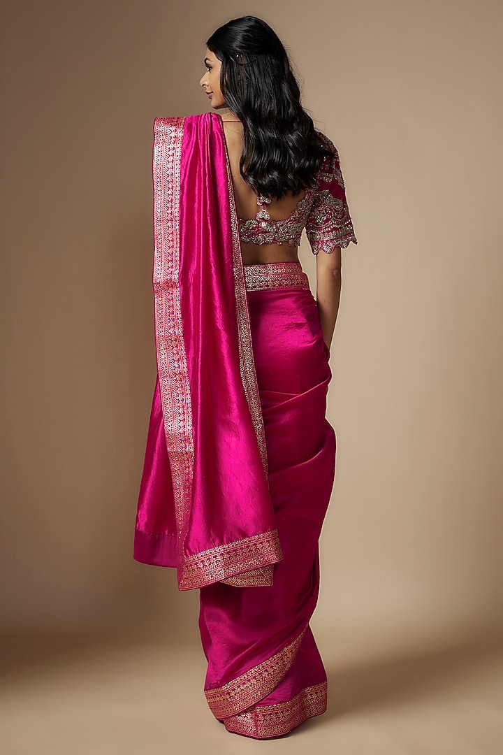 Pink Silk Zari Embroidered Reception Saree Set by Jayanti Reddy at Pernia's Pop Up Shop