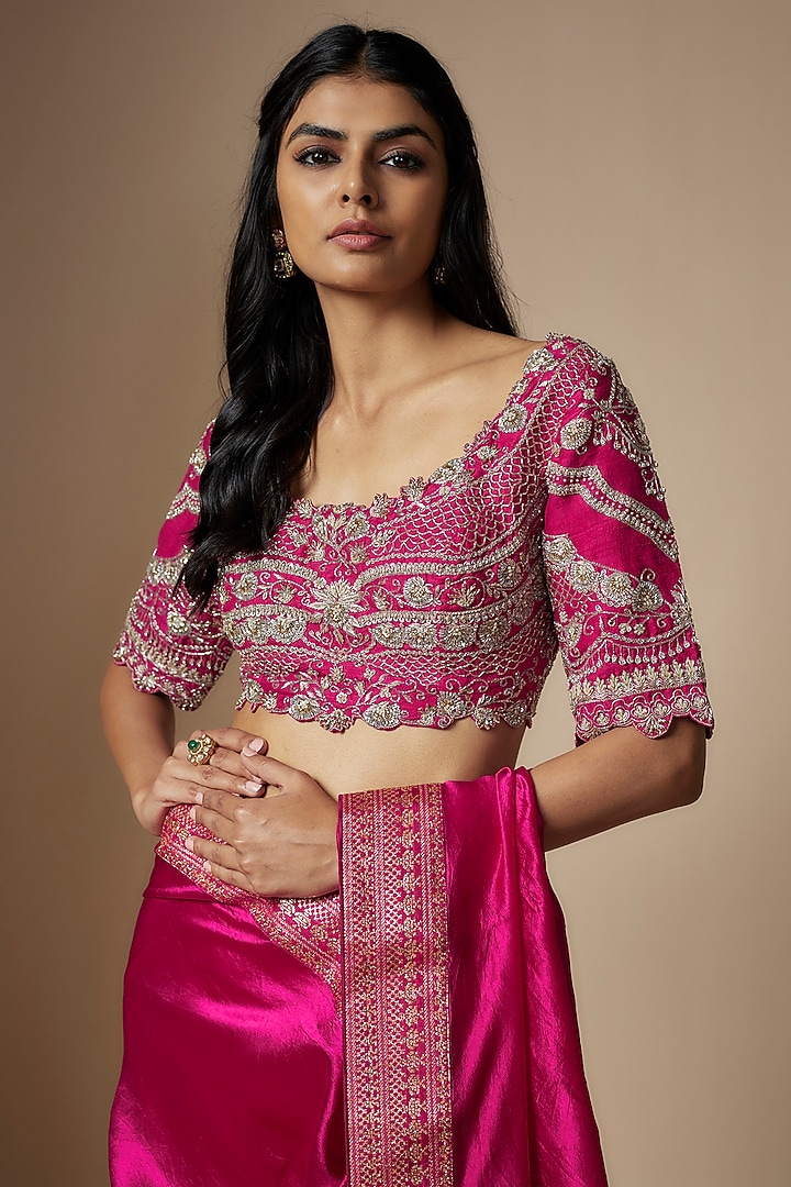Pink Silk Zari Embroidered Reception Saree Set by Jayanti Reddy at Pernia's Pop Up Shop