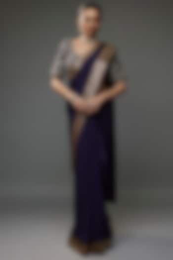 Purple Silk Zari Embroidered Reception Saree Set by Jayanti Reddy at Pernia's Pop Up Shop