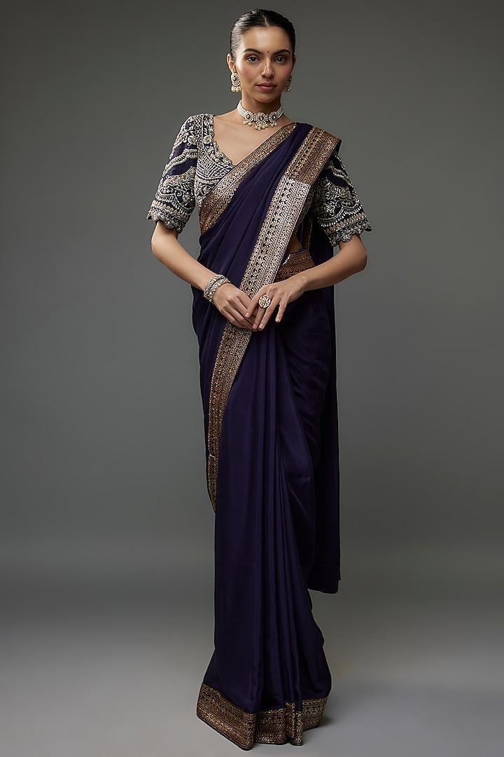 Purple Silk Zari Embroidered Reception Saree Set by Jayanti Reddy at Pernia's Pop Up Shop