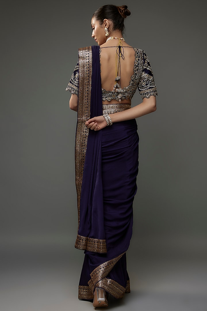 Purple Silk Zari Embroidered Reception Saree Set by Jayanti Reddy at Pernia's Pop Up Shop