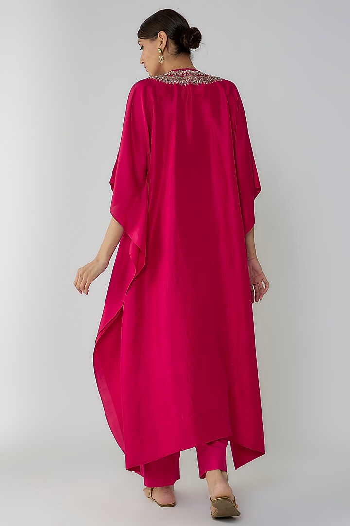 Pink Silk Zari Embroidered Kaftan Set by Jayanti Reddy at Pernia's Pop Up Shop