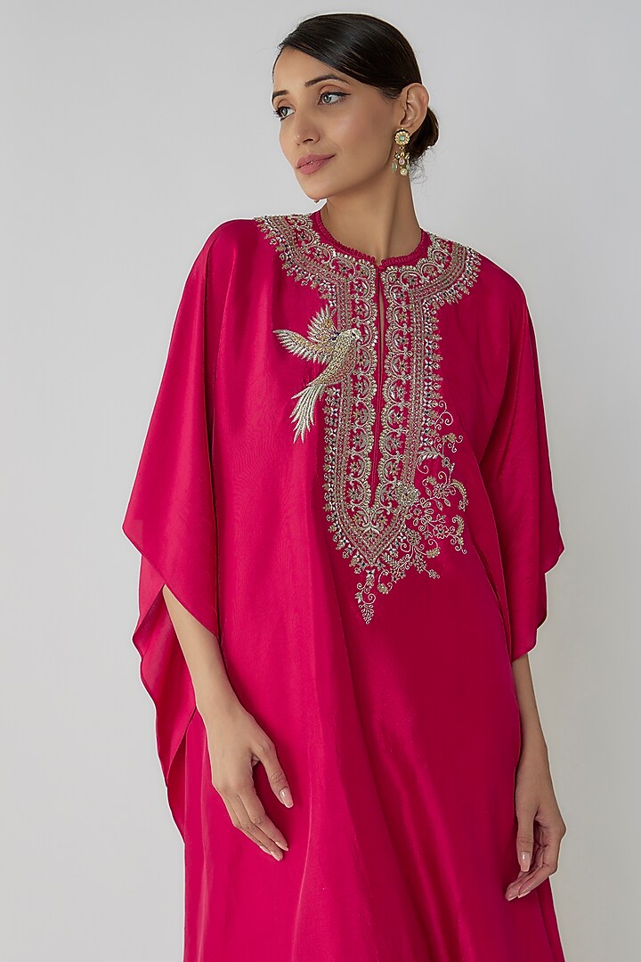 Pink Silk Zari Embroidered Kaftan Set by Jayanti Reddy at Pernia's Pop Up Shop
