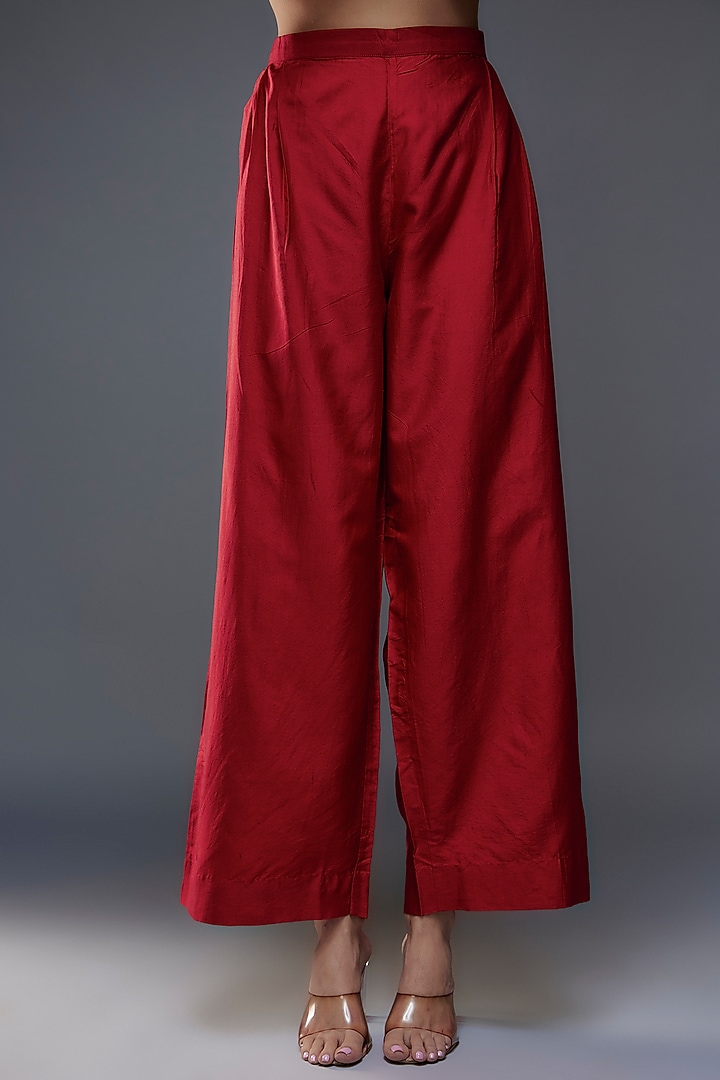 Red Silk Zari Embroidered Kaftan Set by Jayanti Reddy at Pernia's Pop Up Shop