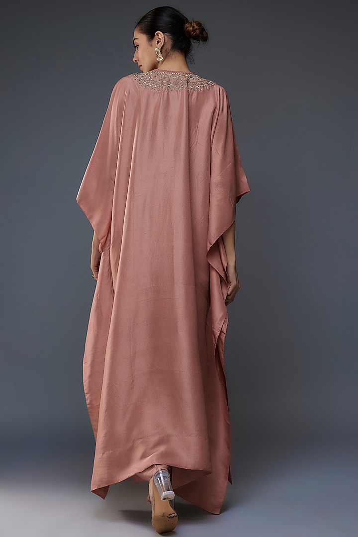 Peach Silk Zari Embroidered Kaftan Set by Jayanti Reddy at Pernia's Pop Up Shop