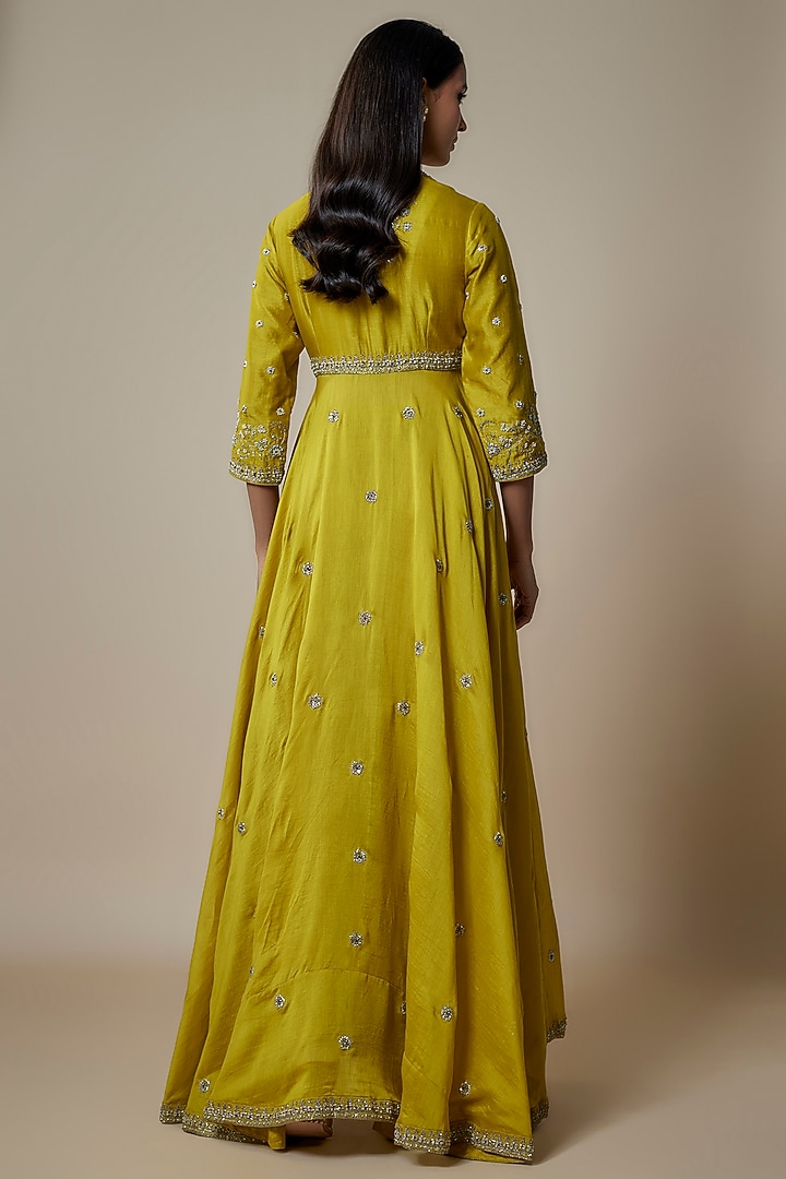 Mustard Silk Zari Embroidered Bridal Anarkali Set by Jayanti Reddy at Pernia's Pop Up Shop