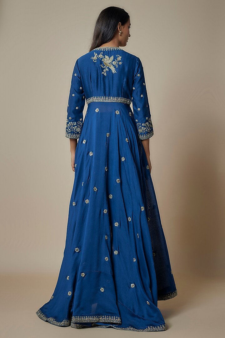 Navy Blue Silk Zari Embroidered Bridal Anarkali Set by Jayanti Reddy at Pernia's Pop Up Shop