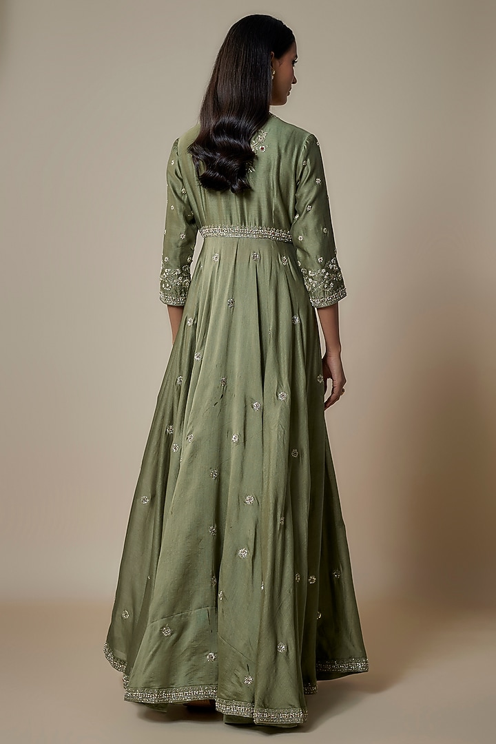 Mint Green Silk Zari Embroidered Bridal Anarkali Set by Jayanti Reddy at Pernia's Pop Up Shop