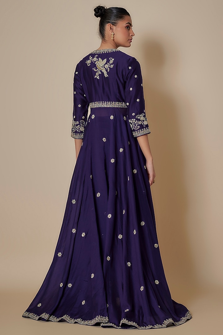 Purple Silk Zari Embroidered Bridal Anarkali Set by Jayanti Reddy at Pernia's Pop Up Shop