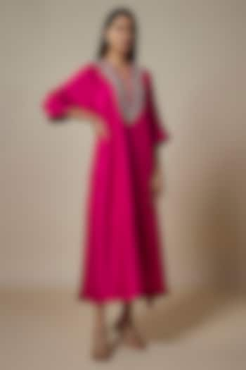 Pink Silk Zari Embroidered Kaftan by Jayanti Reddy at Pernia's Pop Up Shop