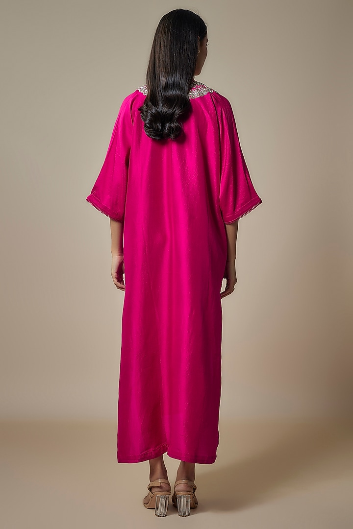 Pink Silk Zari Embroidered Kaftan by Jayanti Reddy at Pernia's Pop Up Shop