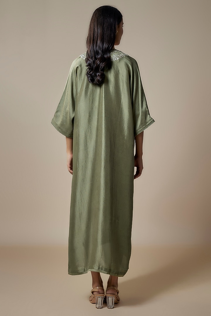 Mint Green Silk Zari Embroidered Kaftan by Jayanti Reddy at Pernia's Pop Up Shop