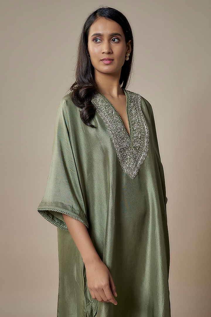 Mint Green Silk Zari Embroidered Kaftan by Jayanti Reddy at Pernia's Pop Up Shop