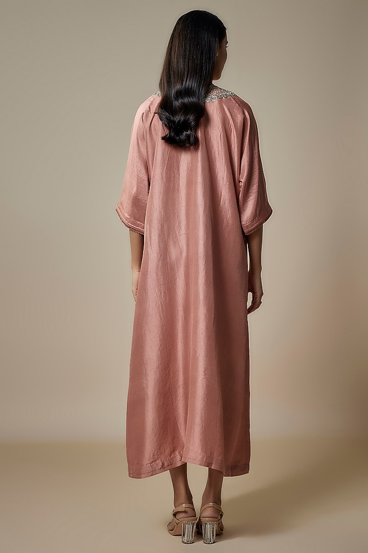Peach Silk Zari Embroidered Kaftan by Jayanti Reddy at Pernia's Pop Up Shop