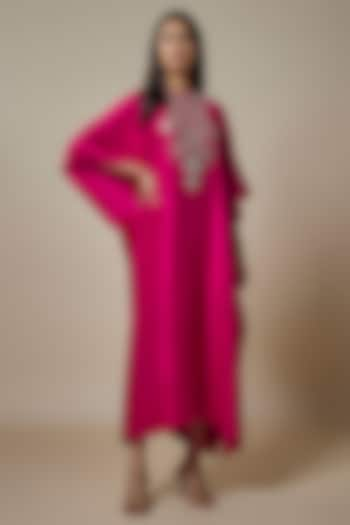 Pink Silk Zari Embroidered Kaftan by Jayanti Reddy at Pernia's Pop Up Shop