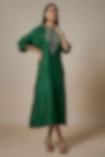 Emerald Green Silk Zari Embroidered Kaftan by Jayanti Reddy at Pernia's Pop Up Shop