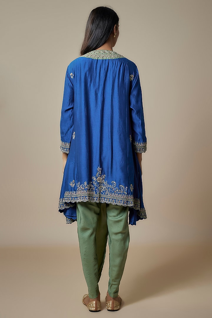 Navy Blue Silk Embroidered Tunic Set by Jayanti Reddy at Pernia's Pop Up Shop