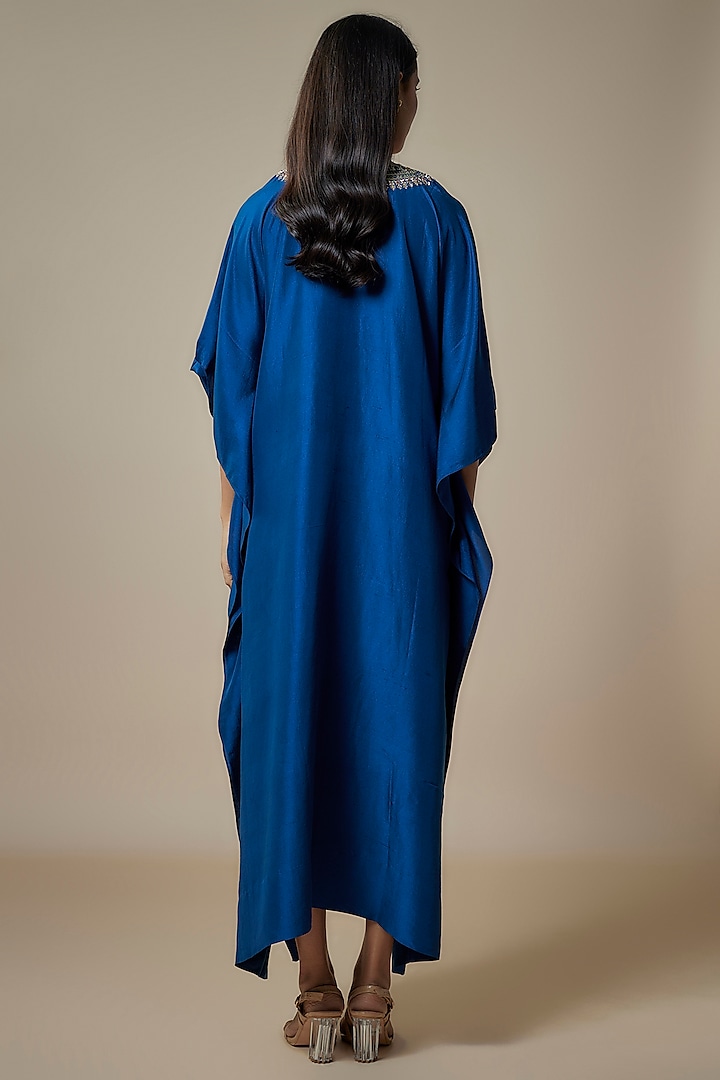 Navy Blue Silk Zari Embroidered Kaftan by Jayanti Reddy at Pernia's Pop Up Shop