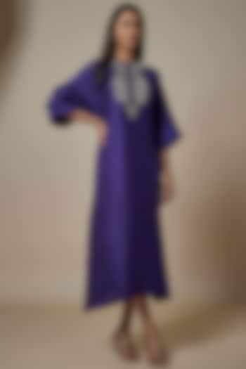 Purple Silk Zari Embroidered Kaftan by Jayanti Reddy at Pernia's Pop Up Shop