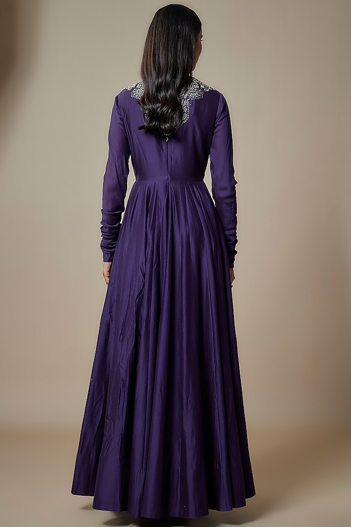 Purple Silk Zari Embroidered Bridal Anarkali Set by Jayanti Reddy at Pernia's Pop Up Shop