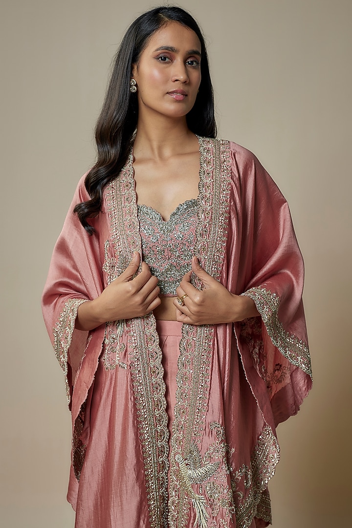 Peach Silk Zari Embroidered Cape Set by Jayanti Reddy at Pernia's Pop Up Shop