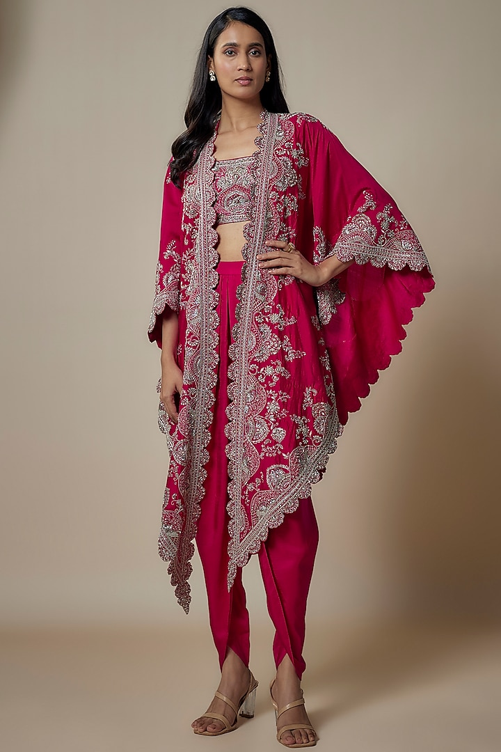 Rani Pink Silk Zari Embroidered Cape Set by Jayanti Reddy at Pernia's Pop Up Shop