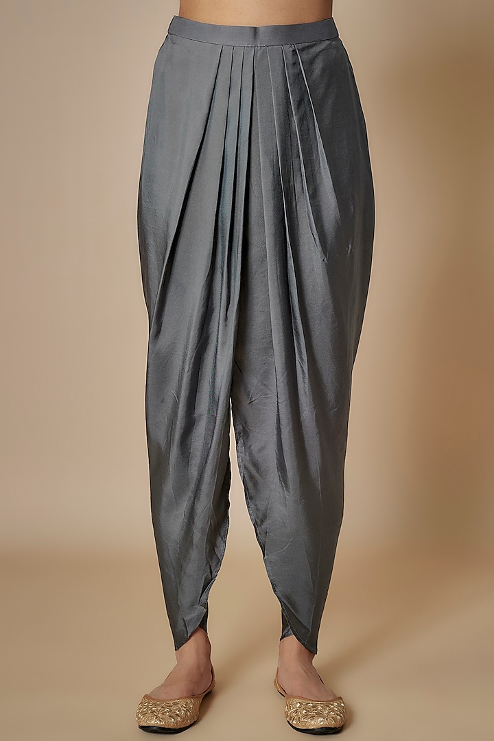 Teal Grey Silk Zari Embroidered Short Kurta Set by Jayanti Reddy at Pernia's Pop Up Shop