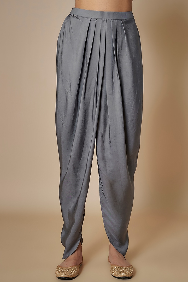Teal Grey Silk Zari Embroidered Paneled Kurta Set by Jayanti Reddy at Pernia's Pop Up Shop