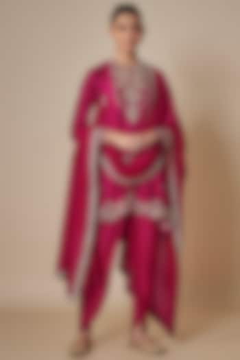 Rani Pink Silk Zari Embroidered Paneled Kurta Set by Jayanti Reddy at Pernia's Pop Up Shop