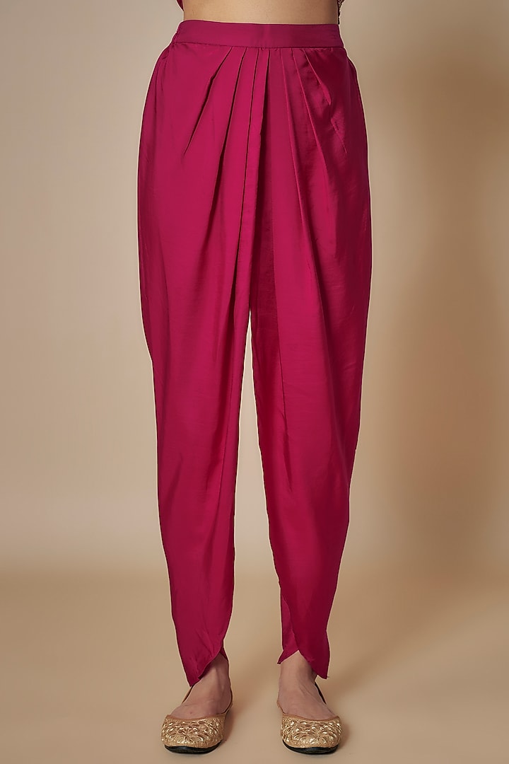 Rani Pink Silk Zari Embroidered Paneled Kurta Set by Jayanti Reddy at Pernia's Pop Up Shop