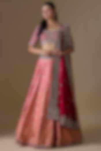 Pink Banarasi Silk Zardosi Embroidered Bridal Lehenga Set by Jayanti Reddy at Pernia's Pop Up Shop