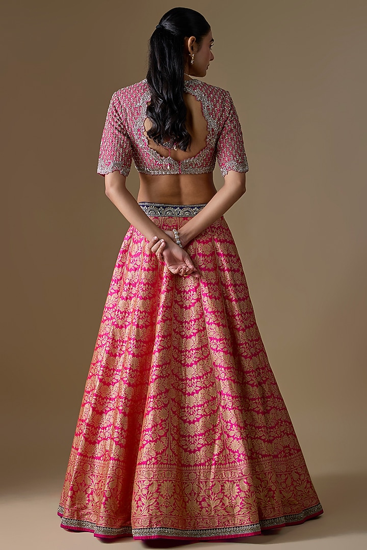 Pink Banarasi Silk Zardosi Embroidered Bridal Lehenga Set by Jayanti Reddy at Pernia's Pop Up Shop
