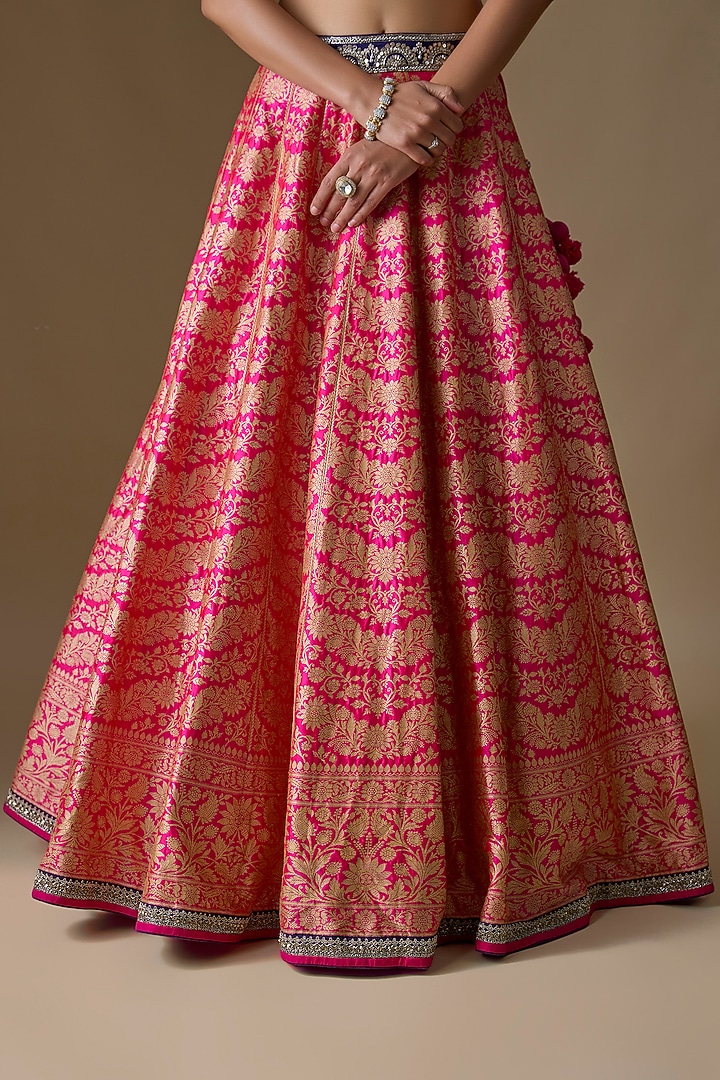 Pink Banarasi Silk Zardosi Embroidered Bridal Lehenga Set by Jayanti Reddy at Pernia's Pop Up Shop