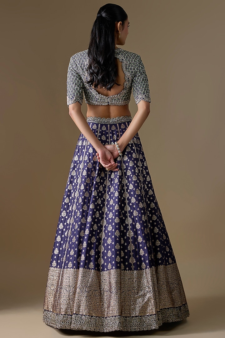 Purple Banarasi Silk Zardosi Embroidered Bridal Lehenga Set by Jayanti Reddy at Pernia's Pop Up Shop