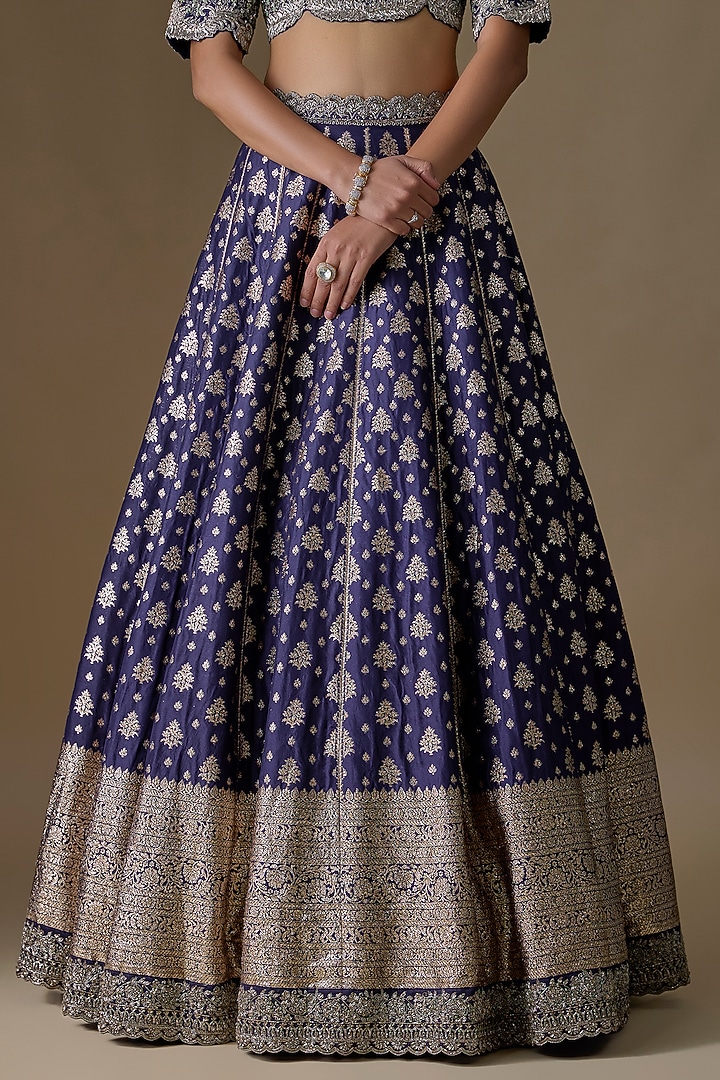 Purple Banarasi Silk Zardosi Embroidered Bridal Lehenga Set by Jayanti Reddy at Pernia's Pop Up Shop