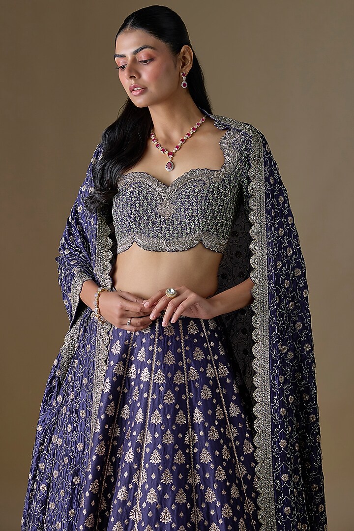 Purple Banarasi Silk Zardosi Embroidered Bridal Lehenga Set by Jayanti Reddy at Pernia's Pop Up Shop