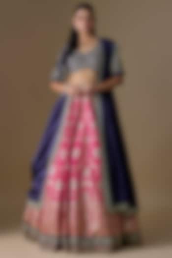 Pink Banarasi Silk Zardosi Embroidered Bridal Lehenga Set by Jayanti Reddy at Pernia's Pop Up Shop