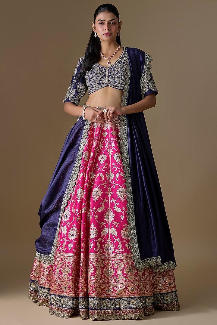 Pink Banarasi Silk Zardosi Embroidered Bridal Lehenga Set by Jayanti Reddy at Pernia's Pop Up Shop