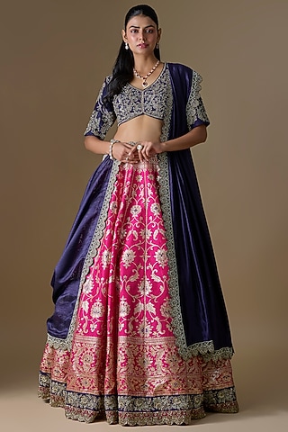 Pink Banarasi Silk Zardosi Embroidered Lehenga Set by Jayanti Reddy