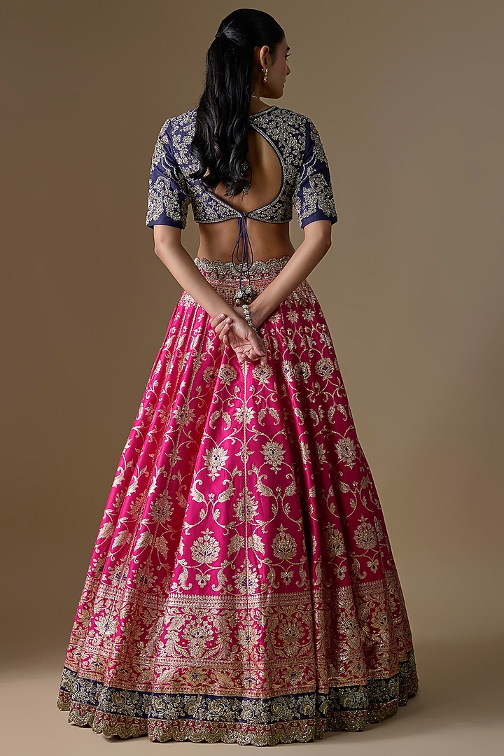 Pink Banarasi Silk Zardosi Embroidered Bridal Lehenga Set by Jayanti Reddy at Pernia's Pop Up Shop
