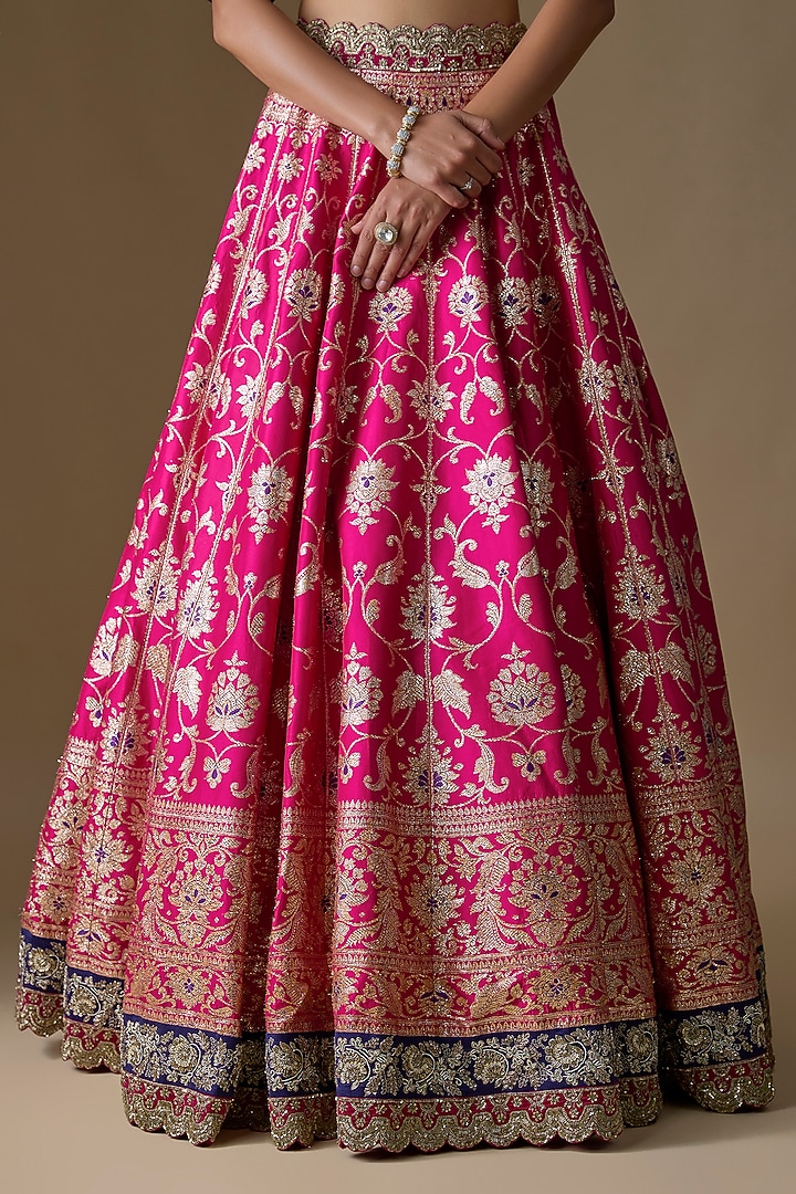 Pink Banarasi Silk Zardosi Embroidered Bridal Lehenga Set by Jayanti Reddy at Pernia's Pop Up Shop