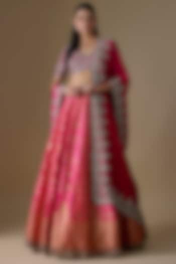 Pink Banarasi Silk Zardosi Embroidered Bridal Lehenga Set by Jayanti Reddy at Pernia's Pop Up Shop