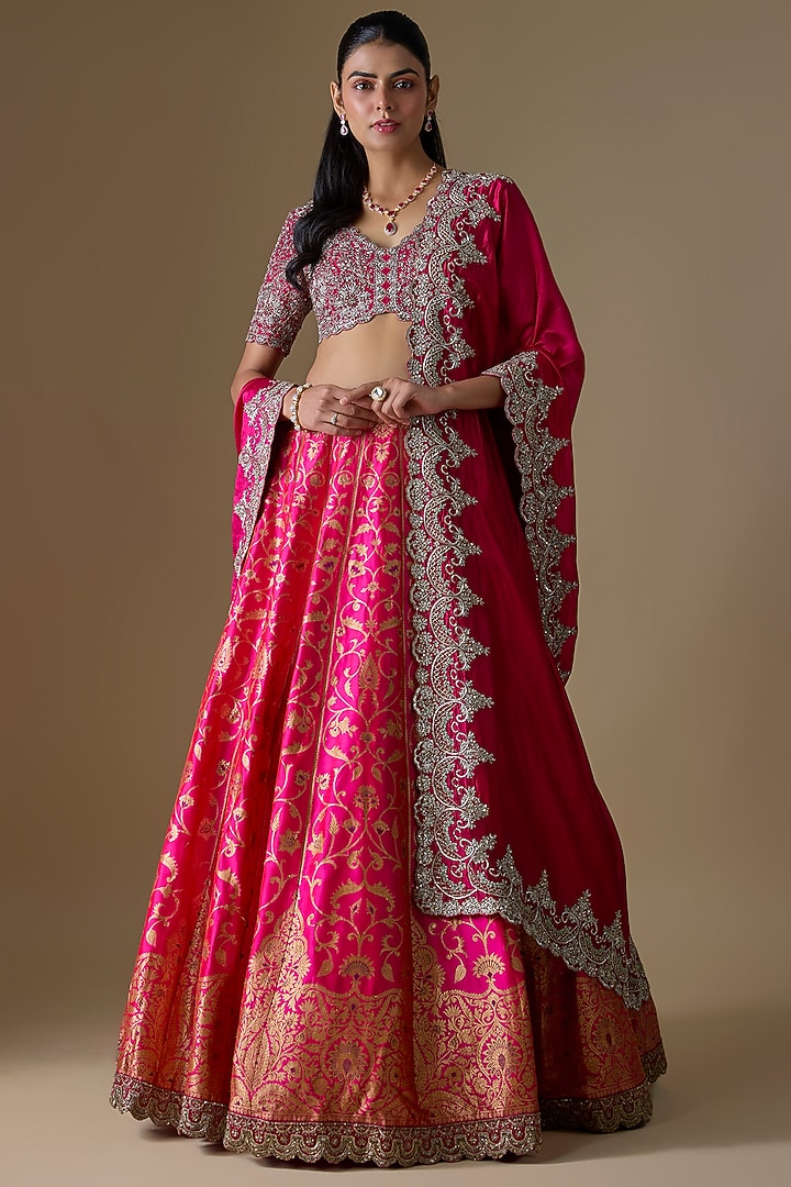 Pink Banarasi Silk Zardosi Embroidered Bridal Lehenga Set by Jayanti Reddy at Pernia's Pop Up Shop