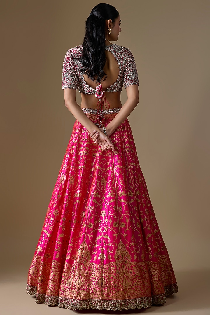 Pink Banarasi Silk Zardosi Embroidered Bridal Lehenga Set by Jayanti Reddy at Pernia's Pop Up Shop