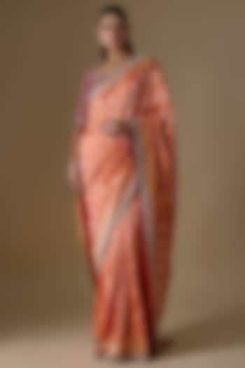 Orange Banarasi Silk Zardosi Embroidered Bridal Saree Set by Jayanti Reddy at Pernia's Pop Up Shop