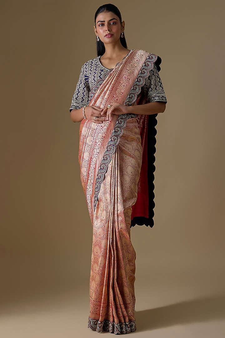 Red Banarasi Silk Zardosi Embroidered Bridal Saree Set by Jayanti Reddy at Pernia's Pop Up Shop