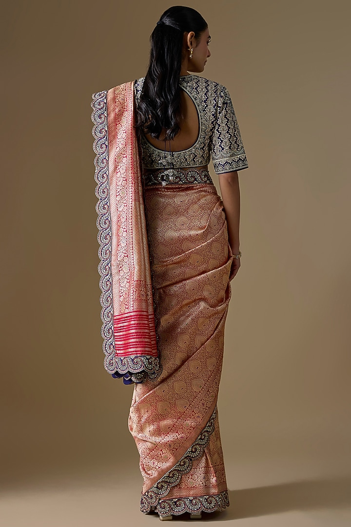 Red Banarasi Silk Zardosi Embroidered Bridal Saree Set by Jayanti Reddy at Pernia's Pop Up Shop