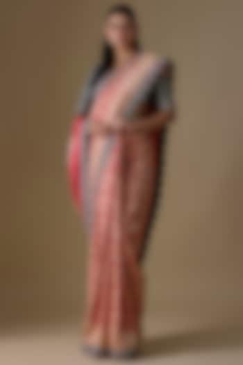 Pink Banarasi Silk Zardosi Embroidered Bridal Saree Set by Jayanti Reddy at Pernia's Pop Up Shop